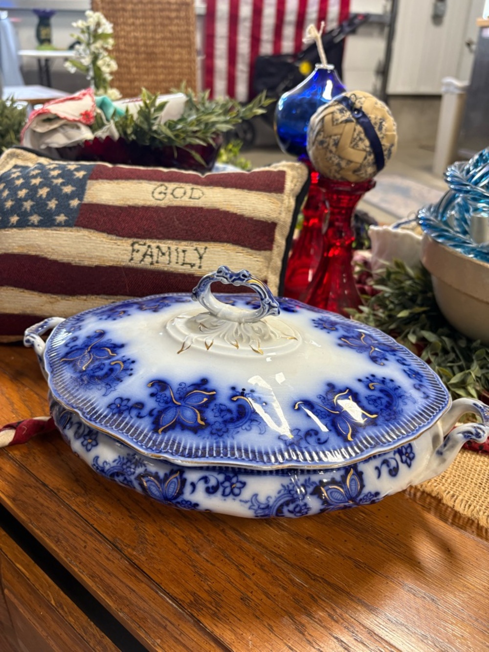 Princeton Blue and White Porcelain Covered Dish. Flow Blue veg. Soup tureen